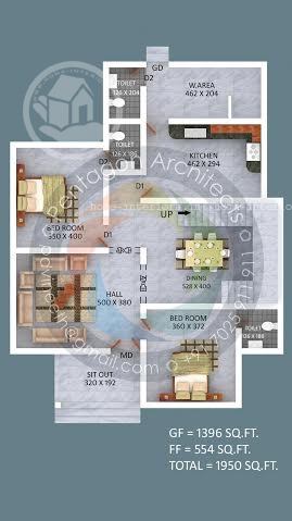 1950 Sq Ft, Double Floor Home Design