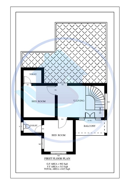 1415 Square Feet 4 BHK Contemporary 20-20 Home Villa 16 Design