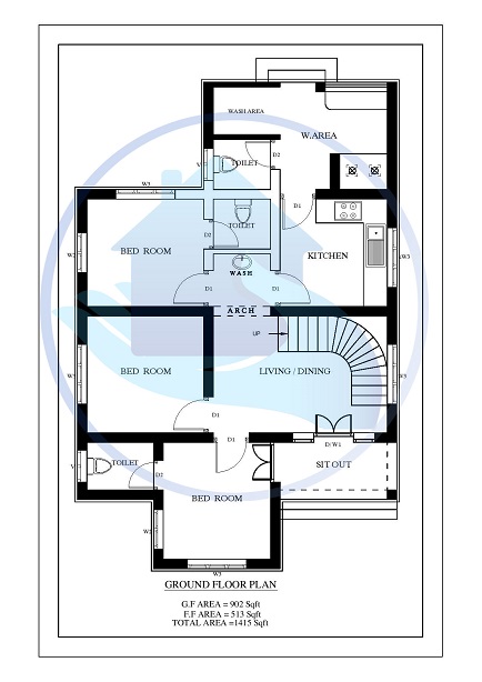 1415 Square Feet 4 BHK Contemporary 20-20 Home Villa 16 Design