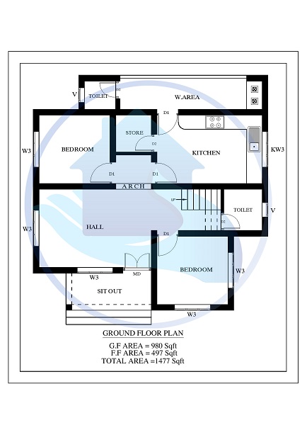 1477 Square Feet 4 BHK Contemporary 20-20 Home Villa 15 Design
