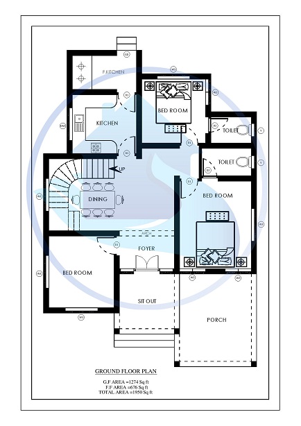 1950 Square Feet 4 BHK Traditional 20-20 Home Villa 7 Design
