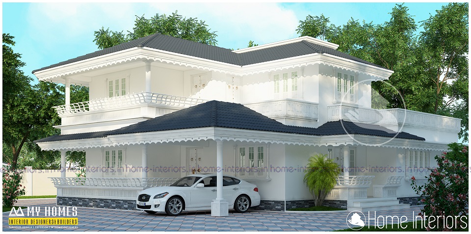 3150 Square Feet Double Floor White Traditional Home Design