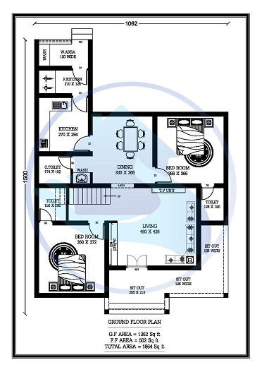 1864 Square Feet 3 BHK Contemporary Happy Home Villa 14 Design