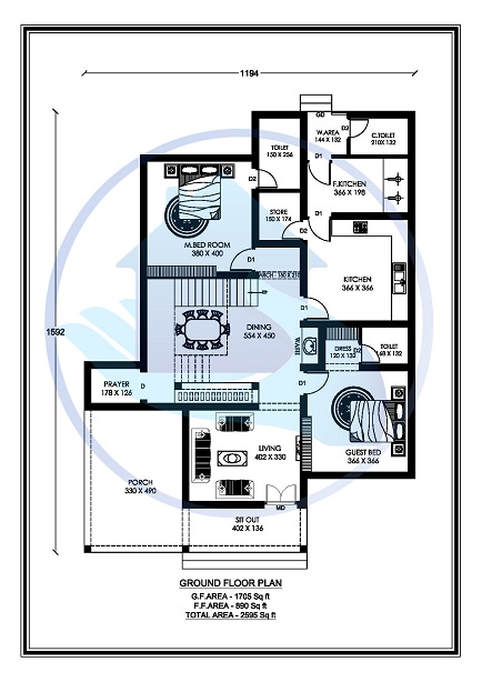 2595 Square Feet 4 BHK Contemporary Happy Home Villa 15 Design