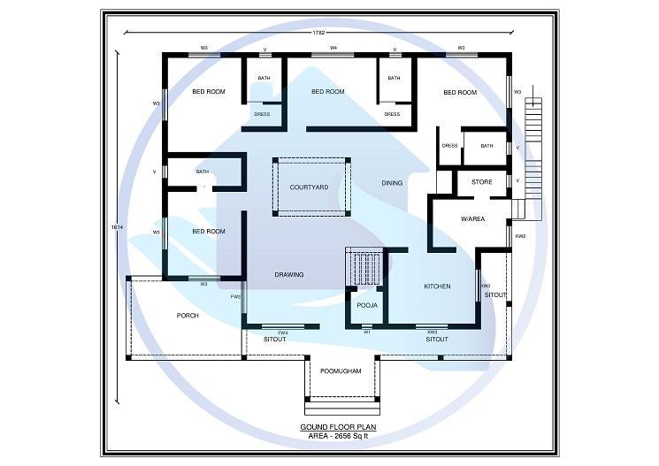 2656 Square Feet Single Floor Traditional Home Design