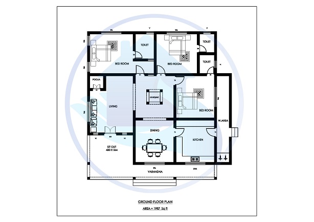 1987 Square Feet Single Floor Traditional Home Design