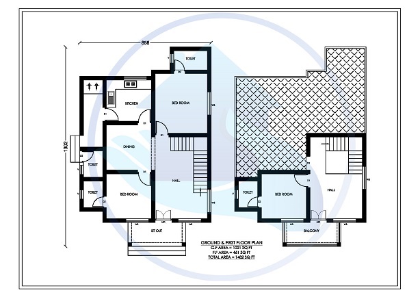 1482 Square Feet Double Floor Contemporary Home Design