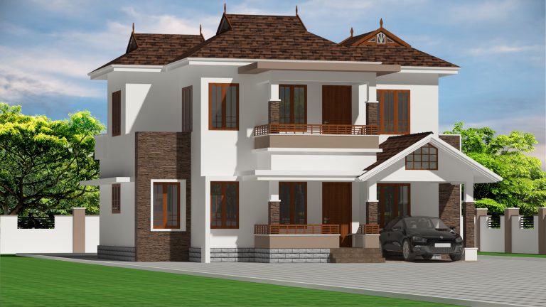 1539 Square Feet Double Floor Traditional+Contemporary Home Design