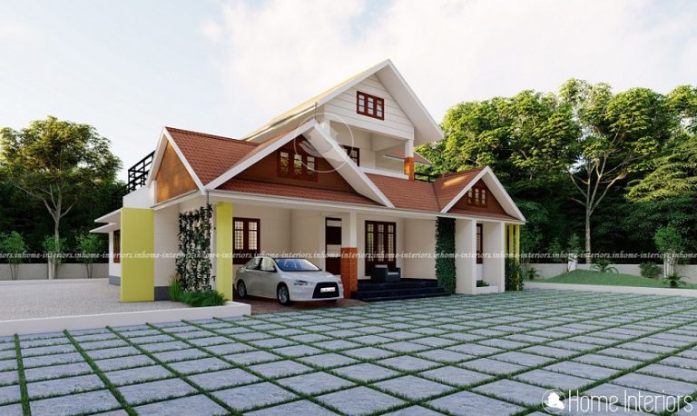 1984 Square Feet Double Floor Sloped Roof Home Design