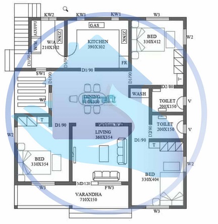 1600 Square Feet Contemporary Single Floor Home Design