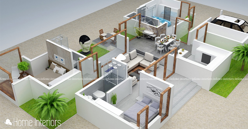 2000 Sq Ft Single Floor Contemporary 3BHK Home Design