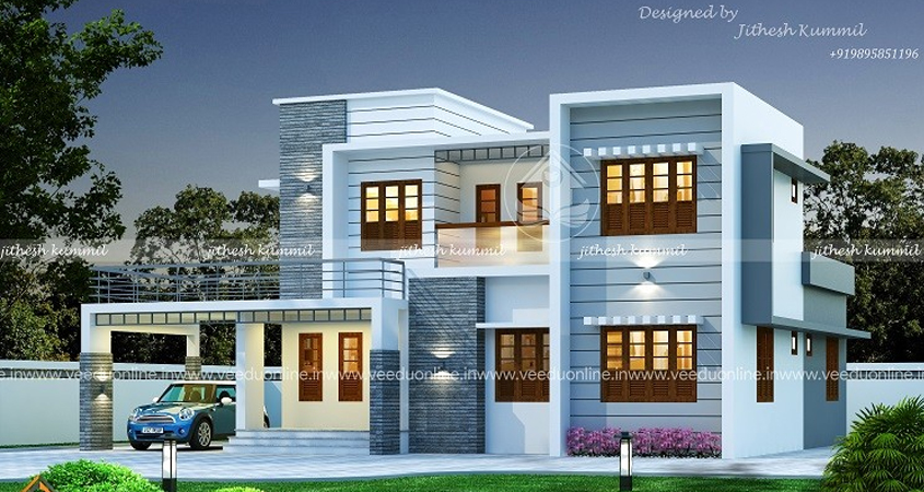 1915 Sq.ft Contemporary Double Floor Home Design | 4 BHK Modern House Plan